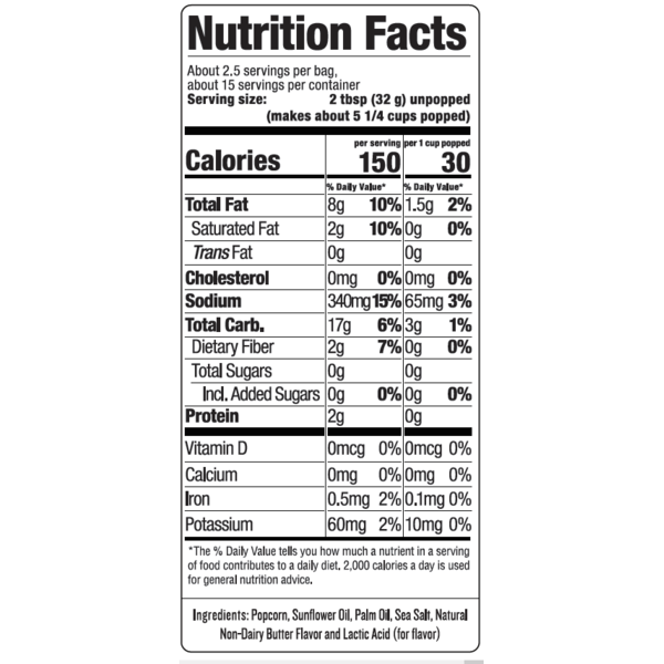 Whats the total for skinnypop butter microwave popcorn calories per bag? Understand the number easily.